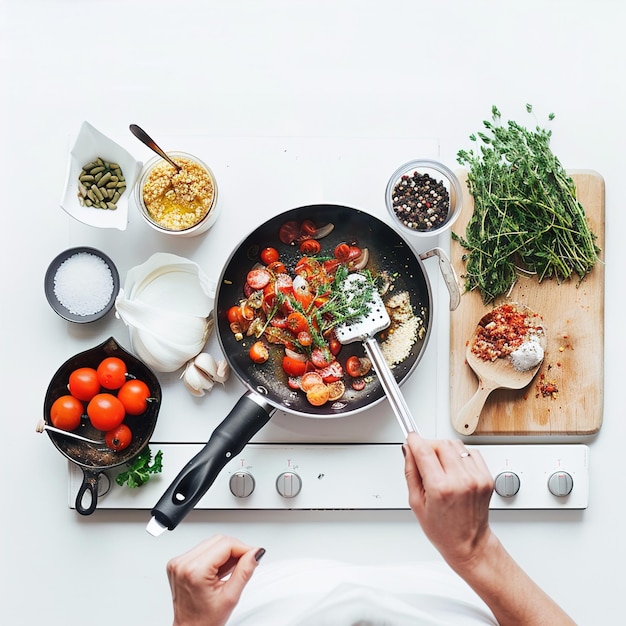 Kucharz przygotowuje danie na kuchence